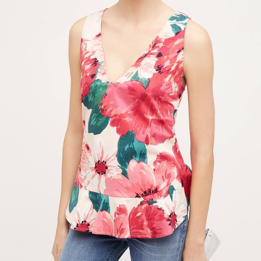 Anthropologie Posie Peplum Tank Paper Crown Floral NWT V Neck